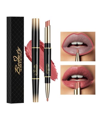 HOUSN 2 in 1 Double-end Lip Liner Pencil Matte Lipstick Pen Long-lasting Lip Liner Contour Makeup Lipsticks Non-Stick Cup Not Fade Lip Liner For Girls and Women Gift(12#NudeBeige)