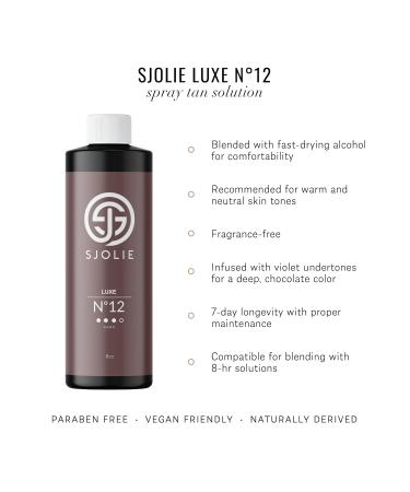 SJOLIE Luxe 12 Spray Tan Solution - Violet Based Dark Blend | Natural Sunless Tanning for Deep Bronze Finish (8oz - Buy Online on GoSupps.com