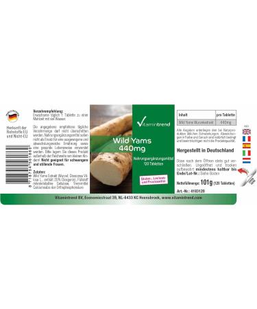 Wild Yam Extract 440mg - 120 Tablets - 20% Diosgenin - Vitamintrend - Yam Extract - High Dosed - Vegan | Vitamintrend  - Buy Online on GoSupps.com
