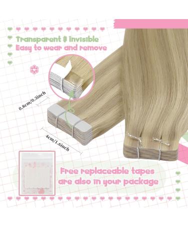 Youngsee Real Hair Tape Extensions | Blonde 40cm Remy Smooth Extensions | Gold & Middle Blonde #16/22 | Easy Application & Lightweight - Buy Online on GoSupps.com