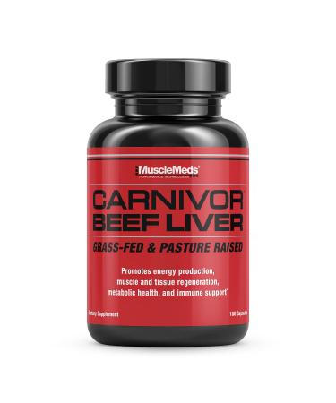 MuscleMeds Carnivor Beef Liver Capsules Energy Production Muscle Recovery Immunity Non-GMO Liver Health Supplement Grass Fed 180 Capsules