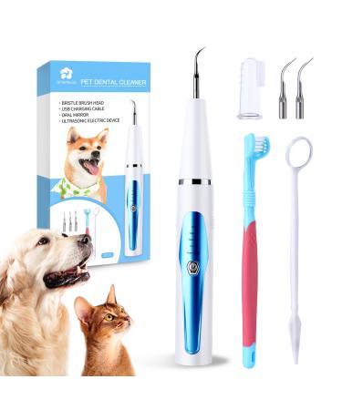 7Pcs-Dog Teeth Cleaning Kit, Electric Dog Tartar Remover for Teeth, Pet Ultrasonic Dental Cleaning Machine, Easy Dog Dental Care, Suitable for Large and Small Dogs. (Blue)