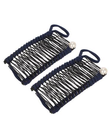 Vintage Hair Comb for Wavy Hair Stretchy Hair Comb Tool Retro Clincher Comb Banana Hair Clips for Women (Navy Blue)