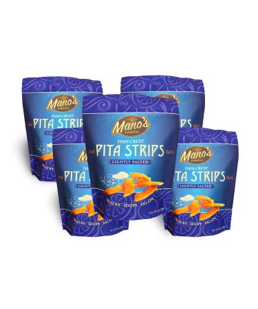 Manos Authentic Pita Chip Strips  Healthy, Thin, Snack-able, Bite Sized Pita Chips  Lightly Salted (5) Pack 6.5oz each