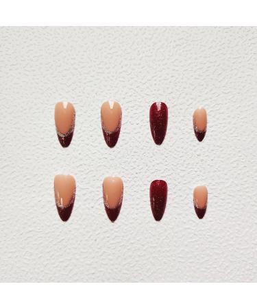 Medium Long Almond Shape False Nails Red Nails Red - Temu