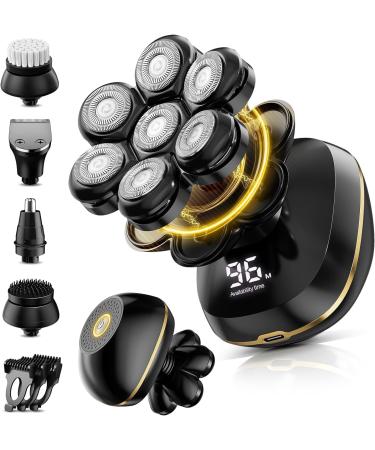 Head Shavers Upgrade 6-in-1 Electric Head Shavers for Bald Men Wet/Dry LED Display Rechargeable 7D Rotary Shaver Grooming Kit with Type-C Charge