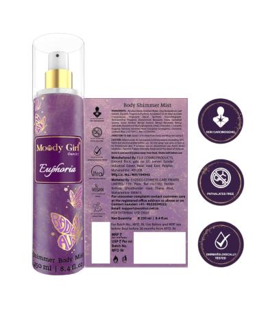 Moo.dy Girl Euphoria Luxury Shimmer Body Mist for Women 250ml | Fresh Floral Freezy & Fruity Fragrance | Moosy & Amber| Ideal for Gifting to Women & Girls - Buy Online on GoSupps.com