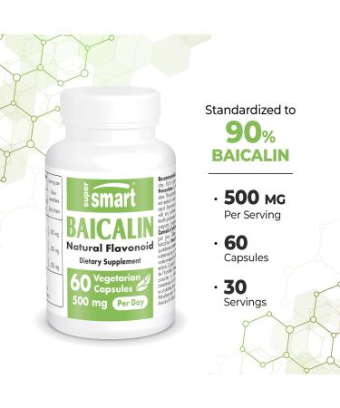 Supersmart Baicalin 90% - Chinese Skullcap Extract for Stress Support - Natural Relaxant - 60 Capsules | Non-GMO & Gluten Free - Buy Online on GoSupps.com