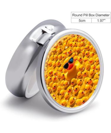 Round Pill Box - Yellow Rubber Ducky with Sunglasses | 3 Compartment Portable Pill Organizer - Decorative Metal Pocket Case - Buy Online on GoSupps.com