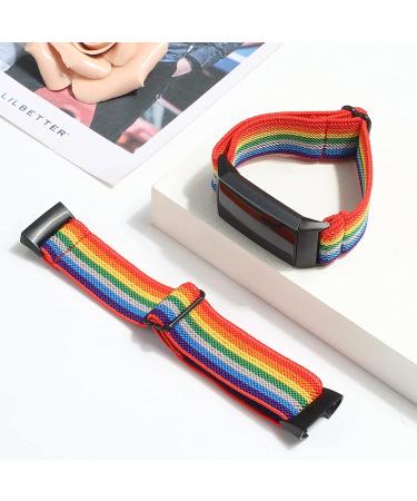 Adjustable Nylon Watch Band for Fitbit Charge 4/3/SE | Stretch Breathable Rainbow Multicolor Strap for Women/Men - Buy Online on GoSupps.com