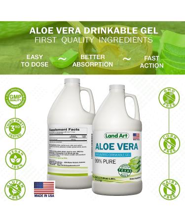 Land Art Organic Aloe Vera Gel - Unflavored | 64 fl oz - Cold-Processed Inner Fillet from Texas | Heartburn Relief | Acid Reflux Formula - Buy Online on GoSupps.com