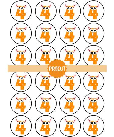 PRECUT Monster 4th Birthday Edible Cupcake Toppers - Monster Numbers Theme Premium Thickness SWEETENED VANILLA - wafer card disc cake decorations (Pack of 12) - Buy Online on GoSupps.com