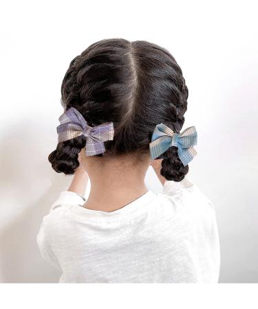 Hair Bows Clips for Girls Baby Hair Clips Cotton 2 PCS Hair Ribbon Non Slip For Infant Hair Accessories for Baby Girls Toddler KidsPurple/Blue) Grey and blue checkered