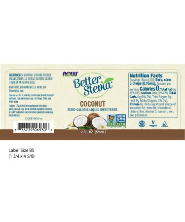 Now Foods Better Stevia Liquid Sweetener Coconut - Zero-Calorie, 2 fl oz - Buy Online on GoSupps.com