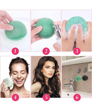 Sibba 2Pcs Natural Konjac Facial Sponges - Gentle Exfoliating Cleansing Sponge for Face and Body - Cleaning Puff Scrubber for Men, Women, Babies - Shower Bath SPA - Black & Green - Buy Online on GoSupps.com