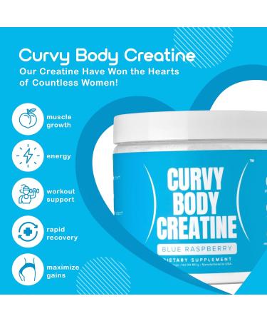 Curvy Body Creatine Monohydrate Powder - Vegan Kosher Blue Raspberry Flavor | 180g | Workout Support (30 Servings - Buy Online on GoSupps.com