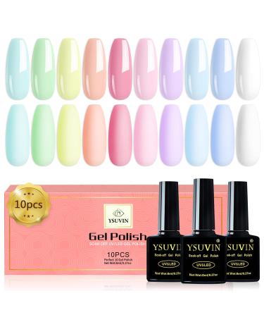 Yueshop 10pcs x 8ml Nail Gel Polish Macaron Candy Pastel Series Set 10 Colors Blue Pink Green Yellow White Soak off UV/LED Gel Nail Polish Long Lasting Gel Varnish Manicure (Pastel Candy) - Buy Online on GoSupps.com