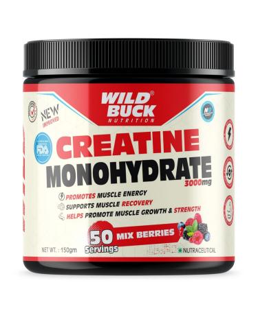 Creatine Monohydrate Powder Strength Reduce Fatigue 100% Pure Creatine Lean Muscle Building Supports Muscle Growth Athletic Performance Recovery 50 Servings Mix Berries 150gm 5.3 Ounce