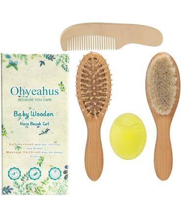 Baby Hair Brush and Comb Set for Newborns & Toddlers Natural Soft Goat Bristles for Cradle Cap Wood Bristles Baby Brush for Massage Perfect Scalp Grooming Hairbrush Comb Kit for Infant Kids Baby Registry Gift