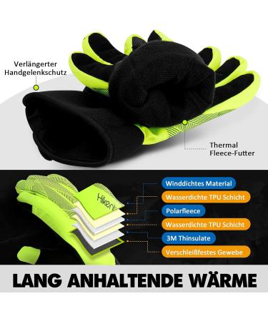 Hikenture Waterproof Winter Gloves for Men & Women - Windproof Ski & Cycling Gloves with Gel Padding | Thermal Outdoor Gloves in Yellow-Green - Buy Online on GoSupps.com