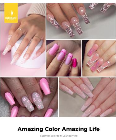 BURANO Poly Extension Gel Nail Kit 6 Colors Builder Set for Beginner & Professional | DIY Poly Nail Gel Kits Starter Kit Nail Art Gift - Pink Glitter (04) - Buy Online on GoSupps.com