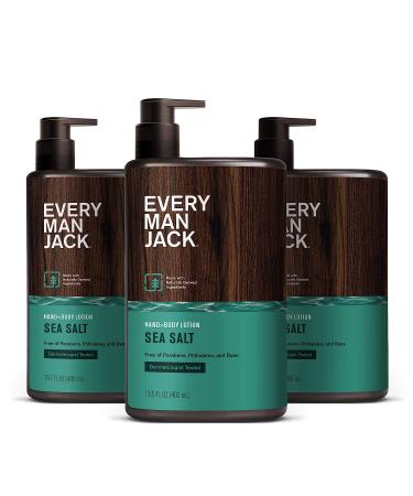 Every Man Jack Sea Salt Hand & Body Lotion for Men - Lightweight & Fast Absorbing - 13.5oz (Pack of 3) - Buy Online on GoSupps.com