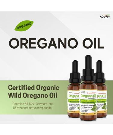 Herba Organic Oregano Oil Drops - 30ml (1 fl oz) | Certified Organic Wild Oil of Oregano Liquid Drops with Over 80% Carvacrol and 1% Thymol | Extra Strength - Source of Antioxidant | Made in Canada - Buy Online on GoSupps.com