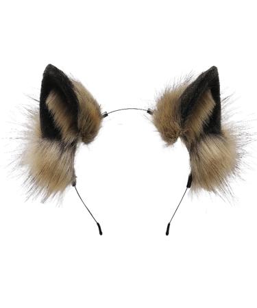 ZFKJERS Furry Fox Wolf Cat Ears Headwear Women Men Cosplay Costume Party Cute Head Accessories for Halloween (Khaki Black)