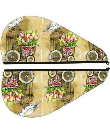 Hair Towel Wrap - Quick Drying Turban with Button | Watercolor Canary Bird Design - Buy Online on GoSupps.com