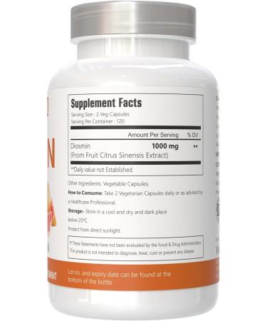 VitaCosmoX Diosmin Capsules 240 Count 1000 mg Serving Vegan Citrus Bioflavonoids 100% Vegetarian Non-GMO & Gluten Free Diosmin Supplement with Max Strength - Buy Online on GoSupps.com