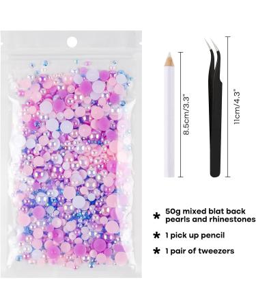 Astaron 50g Mixed Flat Back Rhinestones & Half Pearls for Nail Art Crafts & Decor - Pink-Purple - 3mm to 10mm - Buy Online on GoSupps.com