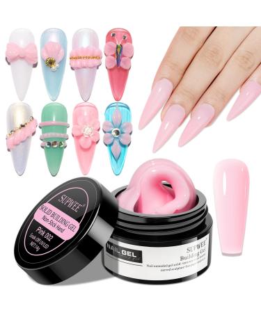 Supwee Solid Sculpture Builder Gel Pink Nail Extension Gel Multifunctional Non-Stick Hand Carving Patterns Decoration Nail Art Emboss Hard Gel DIY at Home 14g(0.49fl oz)