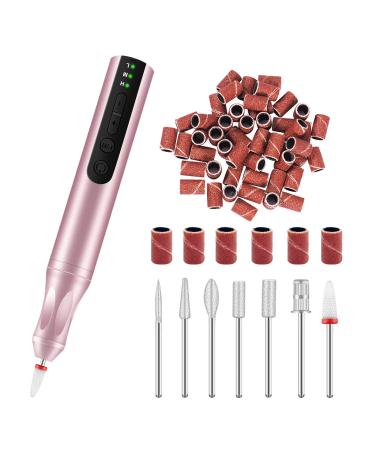 CGBE Cordless Nail Drill, Rechargeable Electric Nail Drill, Portable Electric Nail Drill Machine for Acrylic Gel Nails, Manicure Pedicure Tool Nail Drill Kit for Salon-Pink