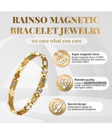 Rainso Women's Titanium Steel Health Bracelet - Golf Magnetic Therapy with Rhinestone & Smart 3 Buckle System in Gold - International Shipping Available - Buy Online on GoSupps.com
