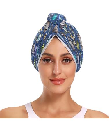 Sea Life Dry Hair Cap & Quick Drying Towel Set - Super Absorbent Soft Comfortable - 2 Piece with Button Headband - Ideal for International Shipping - Buy Online on GoSupps.com
