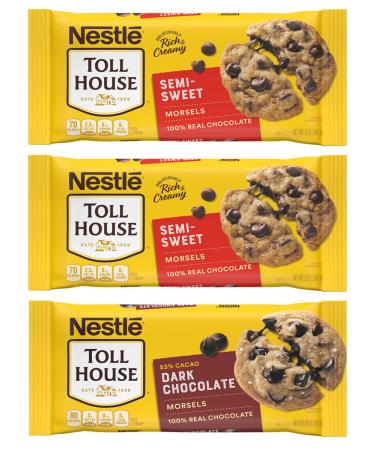 Nestl Toll House Chocolate Chips, Pack of 3  Includes Two, 12 oz. Bags of Semi-Sweet Chocolate Chips and One, 10 oz. Bag of Dark Chocolate Chips
