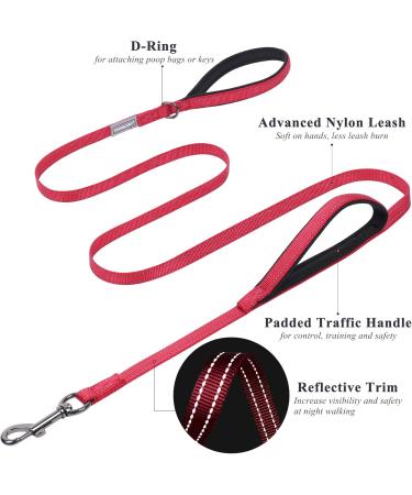 Vivaglory Traffic Handle Dog Leash - Reflective Padded Metal Hook 1.5m Red - Ideal for Training & Control - Buy Online on GoSupps.com
