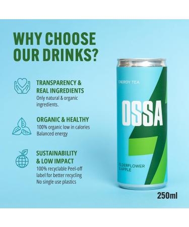  OSSA OSSA Elderflower Apple Energy Tea (24 x 250 ml) Refreshing Guayusa-Infused Boost Packed with Antioxidants for Natural Energy & Wellness - Buy Online on GoSupps.com