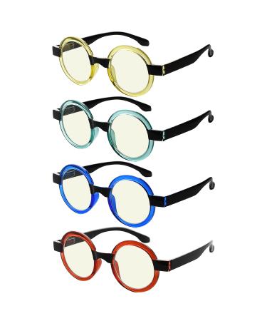 Eyekepper 4 Pack Reading Glasses Blue Light Blocking Round Computer Eyeglasses Women +0.00 C-blue Light Blocking-b40-4 Pairs 0.0 x
