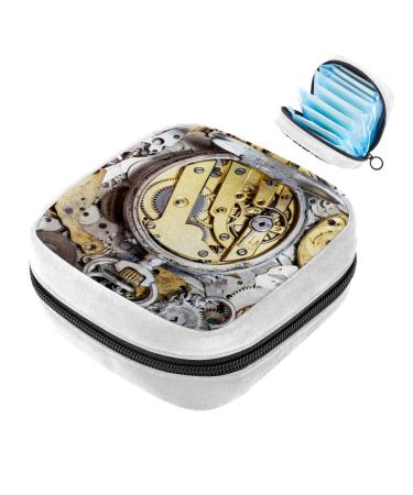 GIAPB Sanitary Napkin Storage Bag Period Bag Tampon Bag Makeup Bag Pad Pouch Vintage Work Pile Clock Color5210