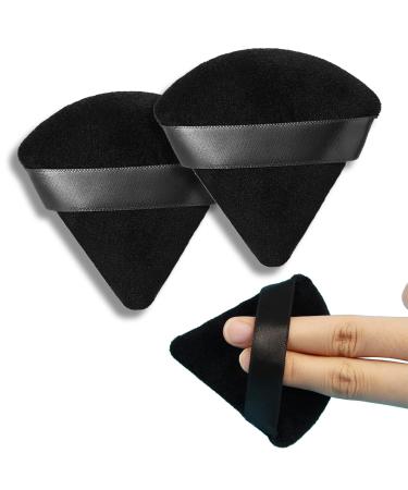 2 Pieces Powder Puff Face Triangle Makeup Puff for Loose Powder Sponge Reusable Makeup Triangle Sponges with Strap for Loose Powder Cosmetic Foundation Eyes Corners Wet Dry Makeup Tool (2black)