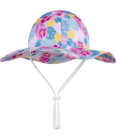 LANGZHEN Tropical Flowers Sun Hat for Toddler Girls | Adjustable Wide Brim Beach Play Hat with Chin Strap | Ages 2-4 Years - Buy Online on GoSupps.com