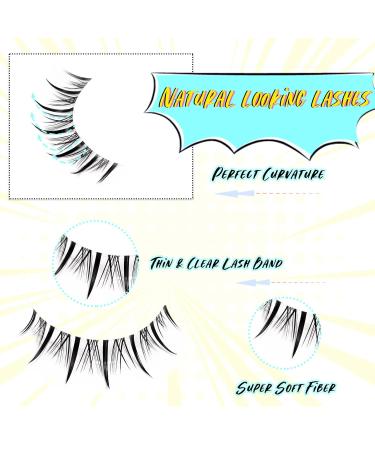 Emeda Manga Eyelashes - 10 Pairs Anime False Lashes for Cosplay | Transparent Band Japanese Manga Eyelashes (EM 03) - International Shipping Available - Buy Online on GoSupps.com