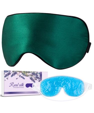 LC-dolida Silk Sleep Mask Hypoallergenic Super Smooth Eye Mask for Sleeping with Cooling and Heated Gel Eye Mask Improving Dry and Puffy Eyes and Black Circles Gift for Women Men (Green)