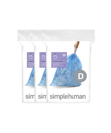simplehuman Code D Custom Fit Drawstring Trash Bags in Dispenser Packs, 60 Count, 20 Liter / 5.3 Gallon, Blue Blue 60 Liners