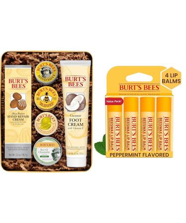 Burt's Bees Classics Valentines Day Gifts Set 6 Products in Giftable Tin Cuticle Cream & Lip Balm Valentines Day Gifts Original Beeswax Lip Moisturizer With Responsibly Source