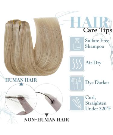 Runature Real Hair Clip-in Extensions - Dark Ash Blonde & Gold Blonde 120g (35cm/14 inch) - 7PCS Clip-in Hair Cycle #16P22 - Premium Quality - Buy Online on GoSupps.com