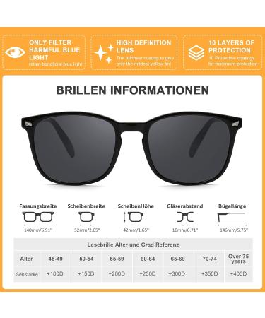 DOOViC Blue Light Filter Reading Glasses - Square Frame Large Lenses Prescription 024 Sun Black 1.0x - International Shipping Available - Buy Online on GoSupps.com