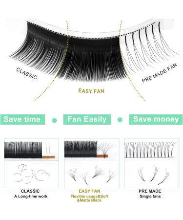 Easy Fan Lashes C-0.10-12 Eyelash Extensions C D Curl | Self Fanning & Automatic Blooming Lashes | Russian Volume Lashes (12mm) - Buy Online on GoSupps.com