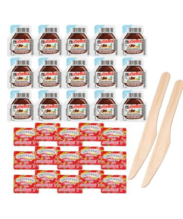 Breakfast Duo of Strawberry Jam and Hazelnut Spread Goodness - 15 Smuckers Strawberry Jelly and 15 Hazelnut Spread Packets (15g) On-The-Go Portion Control Pack for Travelers & Meal Prep 30 individual Portions Total - Comes with a one of a kind sticker by 